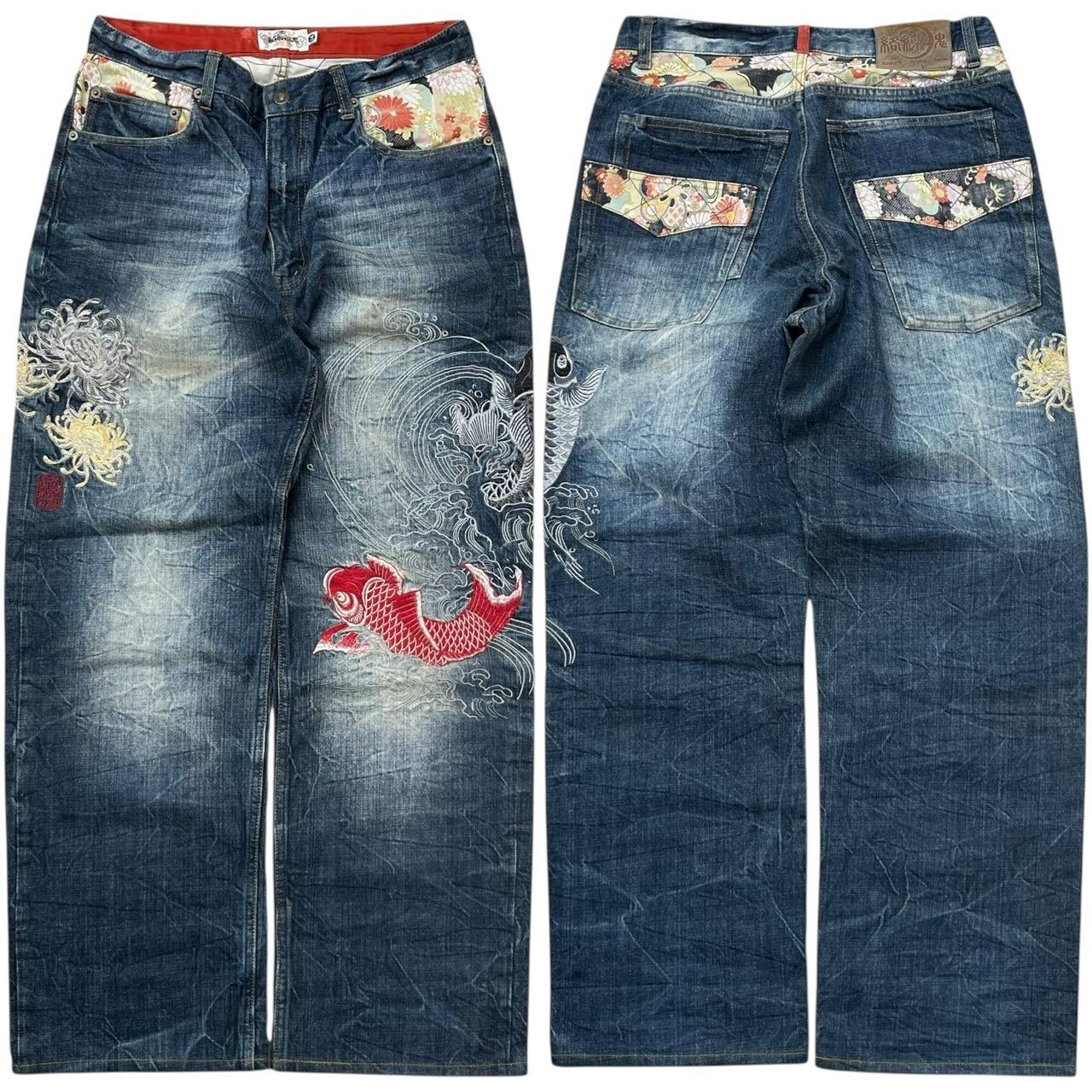 Authentic Karakuri Embroidery Koi Fish Jeans