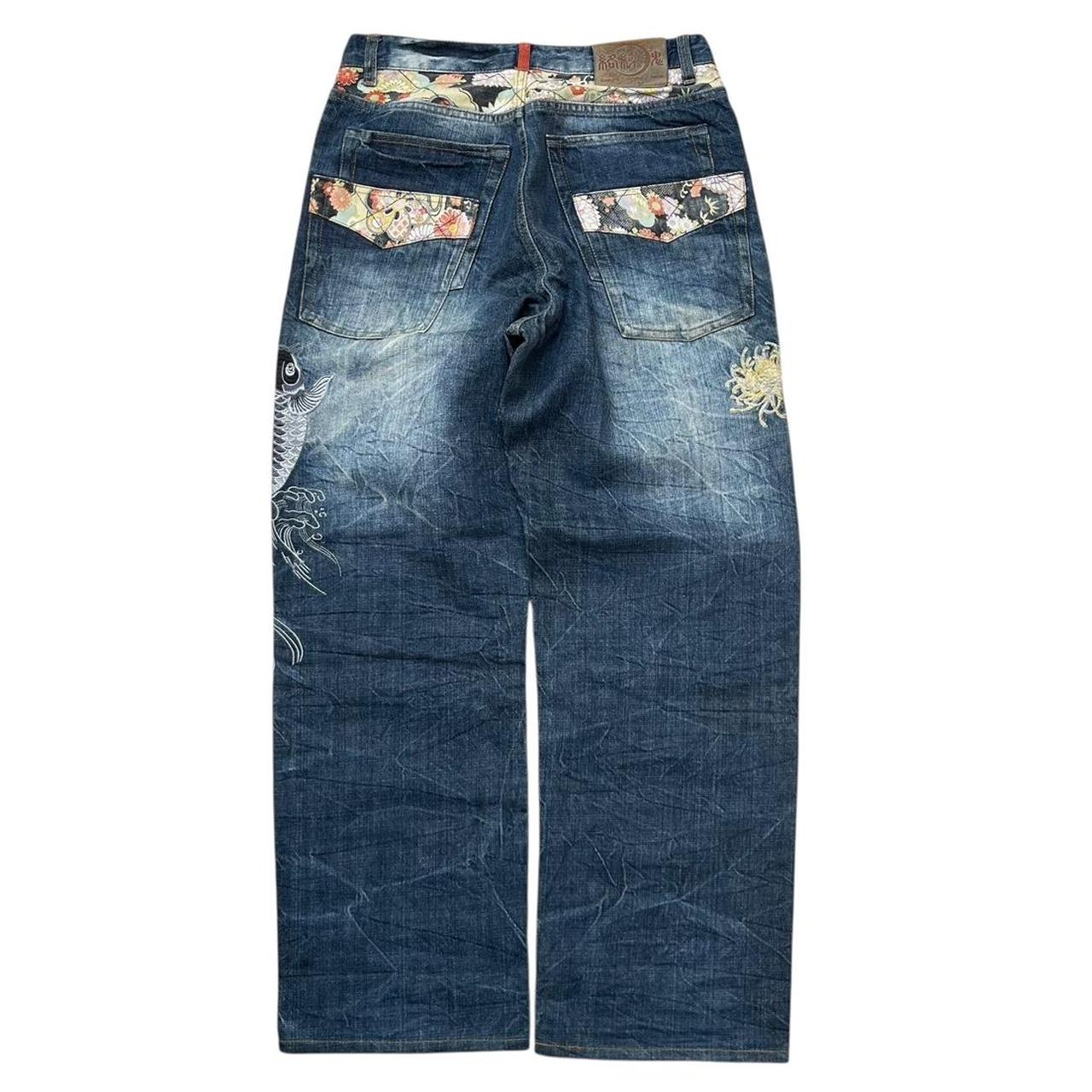 Authentic Karakuri Embroidery Koi Fish Jeans