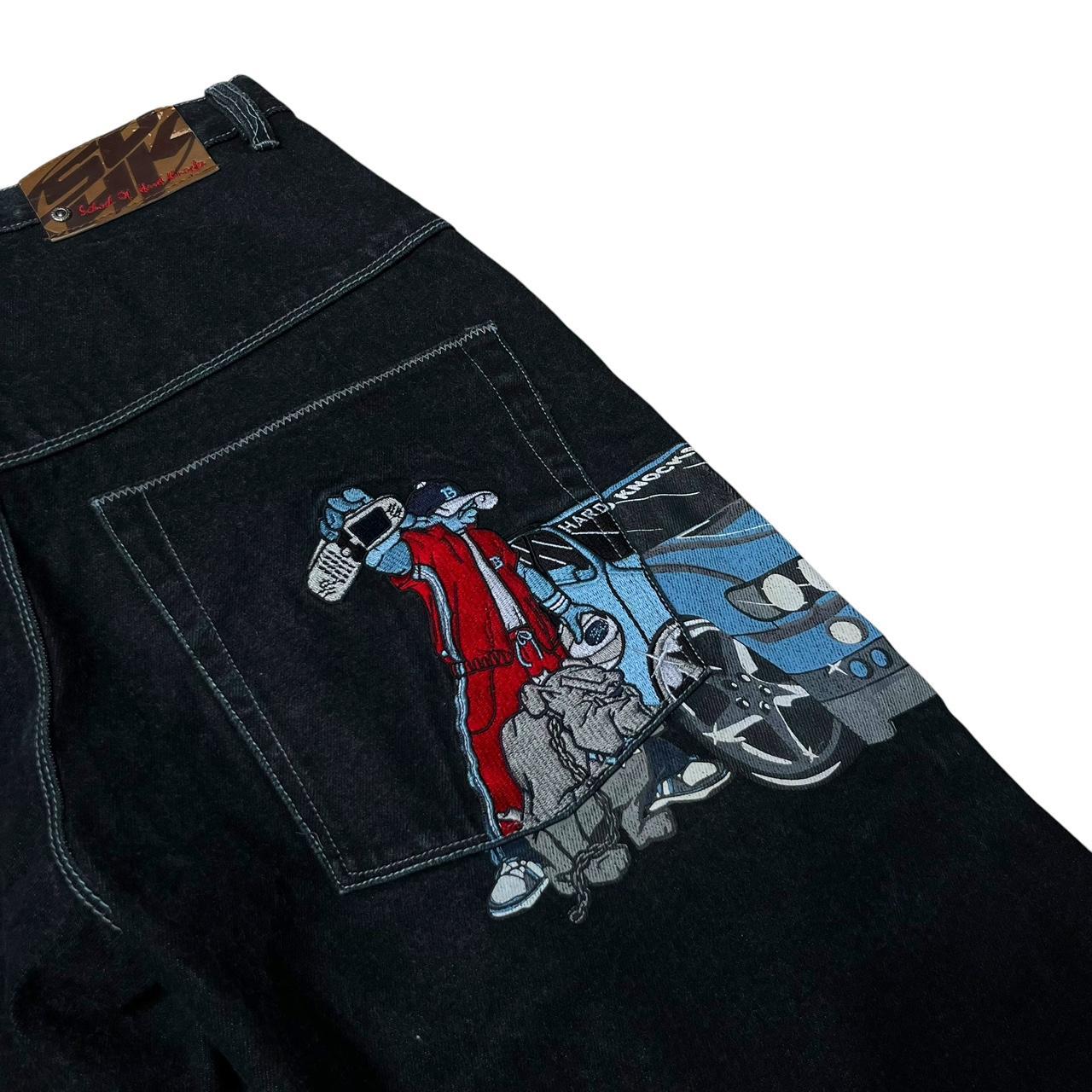 School Of Hard Knocks Embroidered Black Baggy Jorts