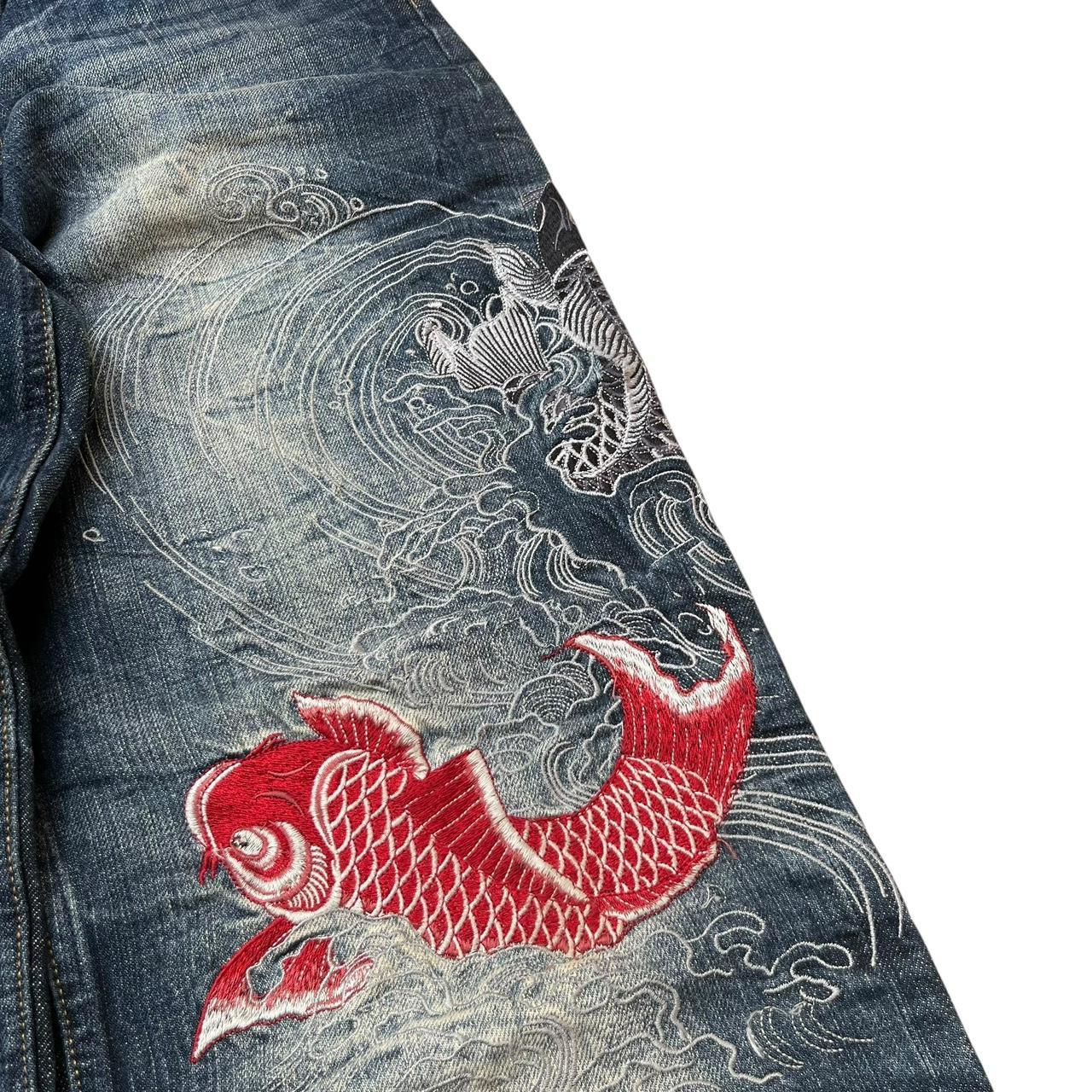 Authentic Karakuri Embroidery Koi Fish Jeans
