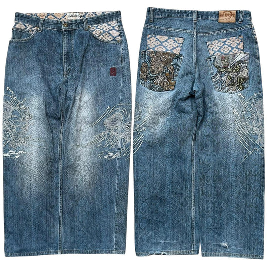Authentic Karakuri Embroidery Koi Fish Jeans