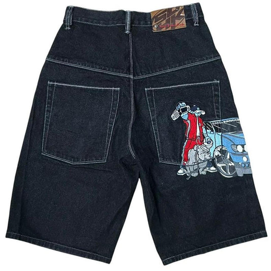 School Of Hard Knocks Embroidered Black Baggy Jorts